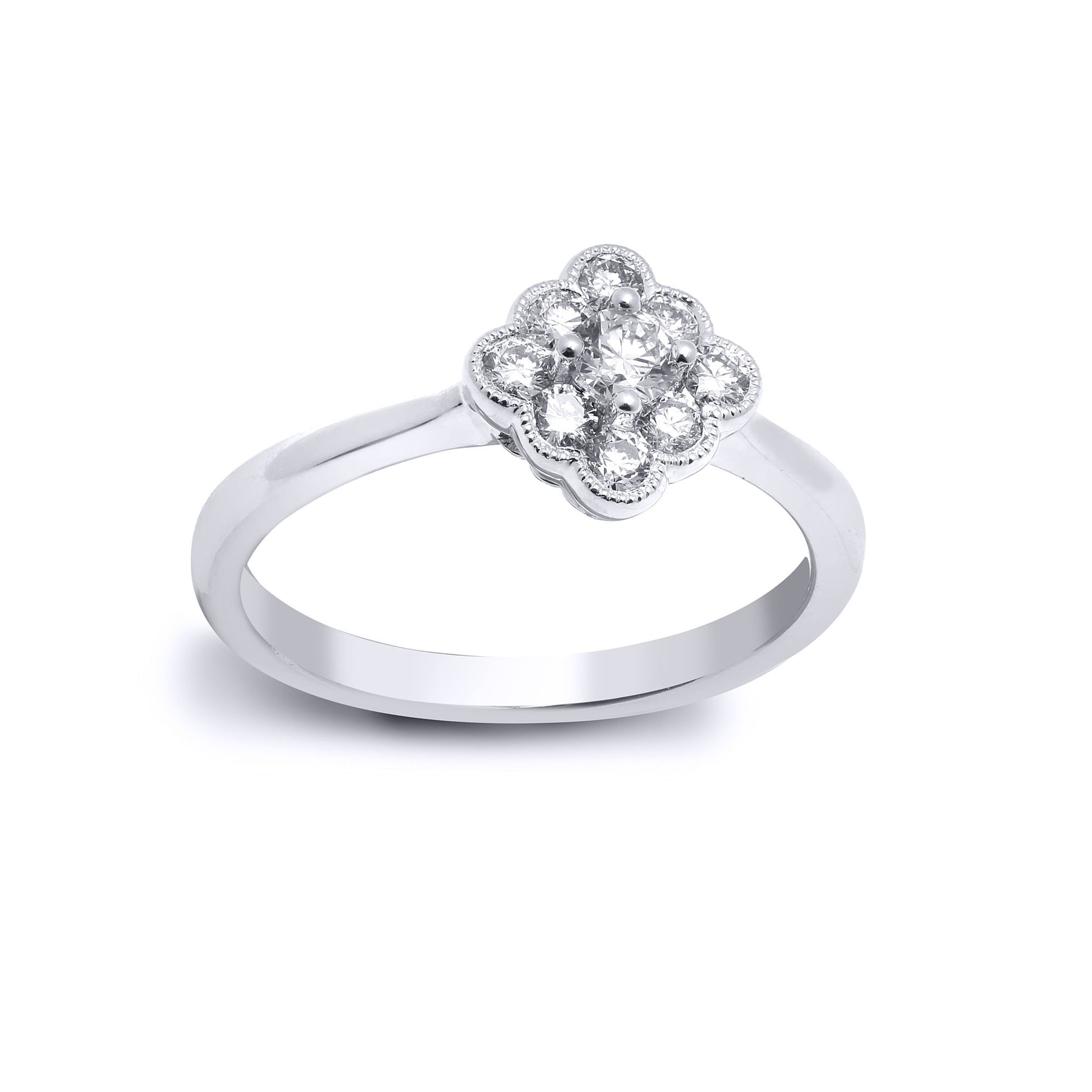 18ct White Gold  0.4ct Diamond Bead Edge Square Cluster Ring 8mm - 18R762