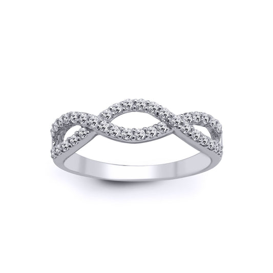 18ct White Gold  Diamond Crossover Wavy Wishbone Eternity Ring 5mm - 18R764