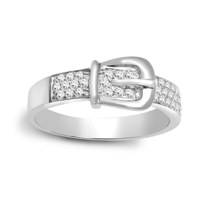 18ct White Gold  0.34ct Diamond Belt Buckle Dress Ring 7mm - 18R767