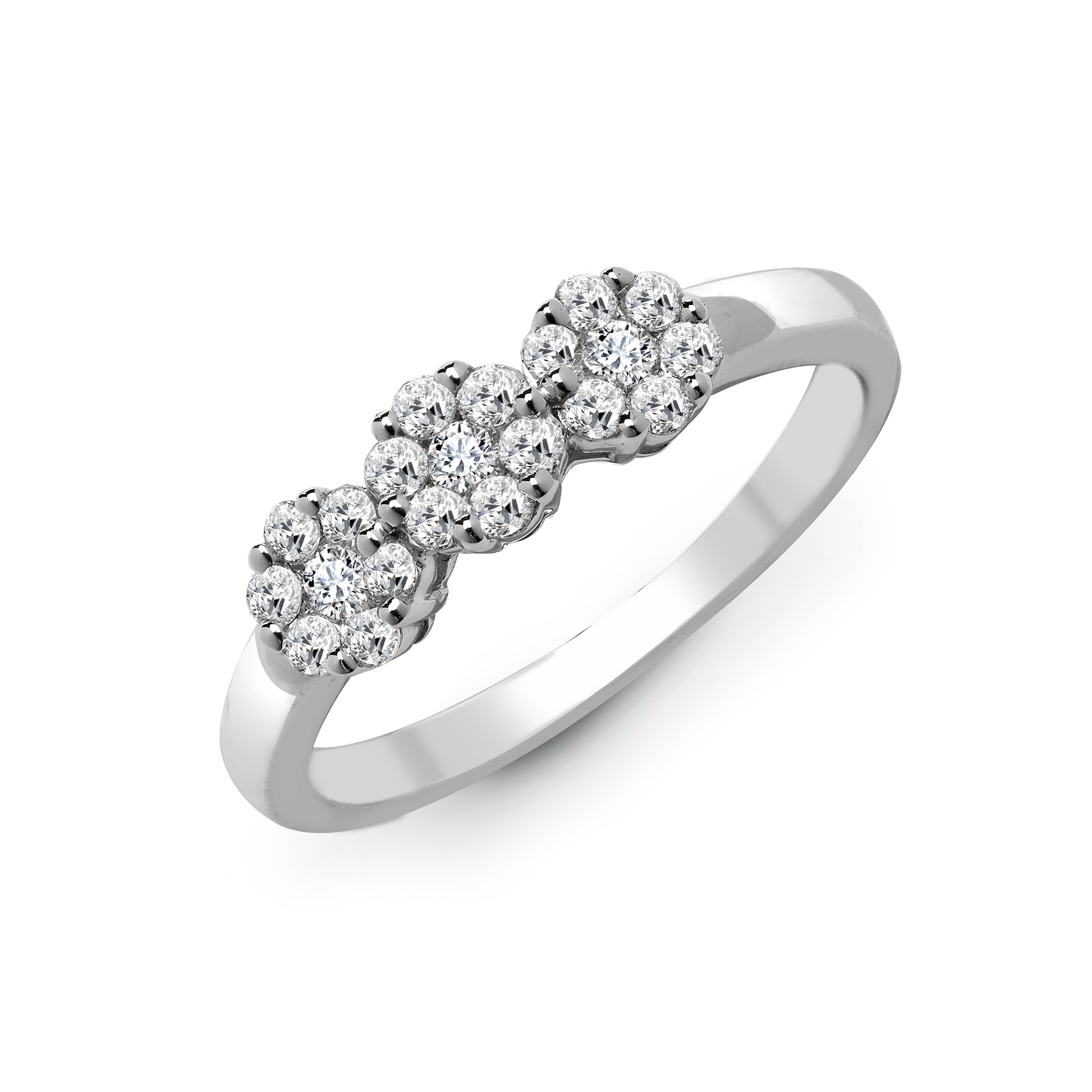 18ct White Gold  0.45ct Diamond Trilogy Daisy Cluster Ring 5mm - 18R774