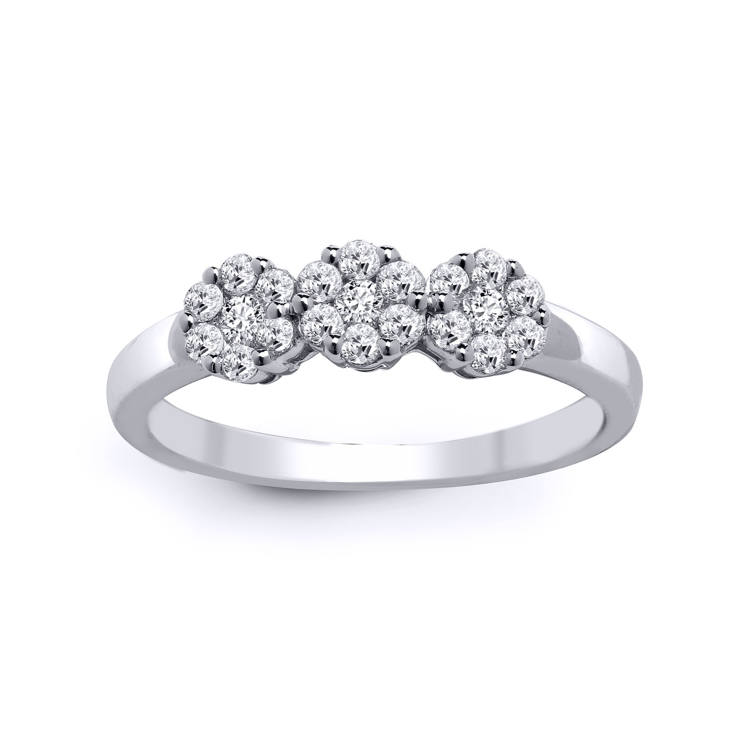 18ct White Gold  0.45ct Diamond Trilogy Daisy Cluster Ring 5mm - 18R774