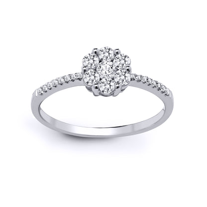 18ct White Gold  Diamond Solitaire style Daisy Cluster Ring 7mm - 18R778