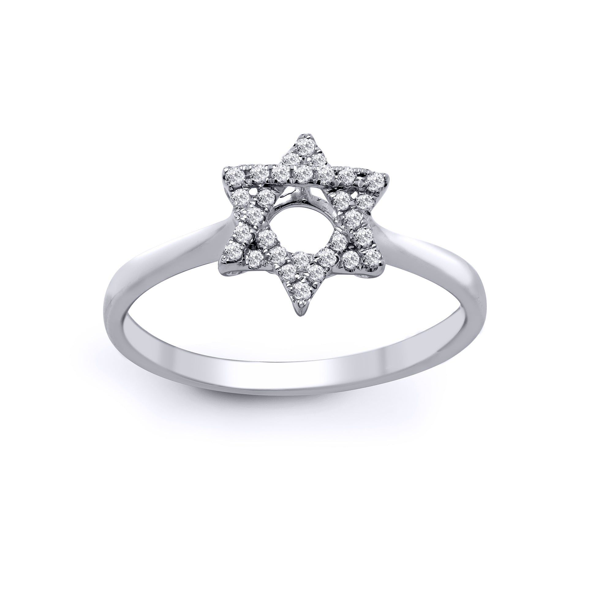 18ct White Gold  0.13ct Diamond Magen David Star Dress Ring 9mm - 18R791