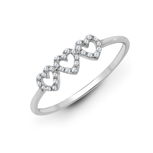 18ct White Gold  Diamond Trilogy Love Heart Halo Trilogy Ring 4mm - 18R795