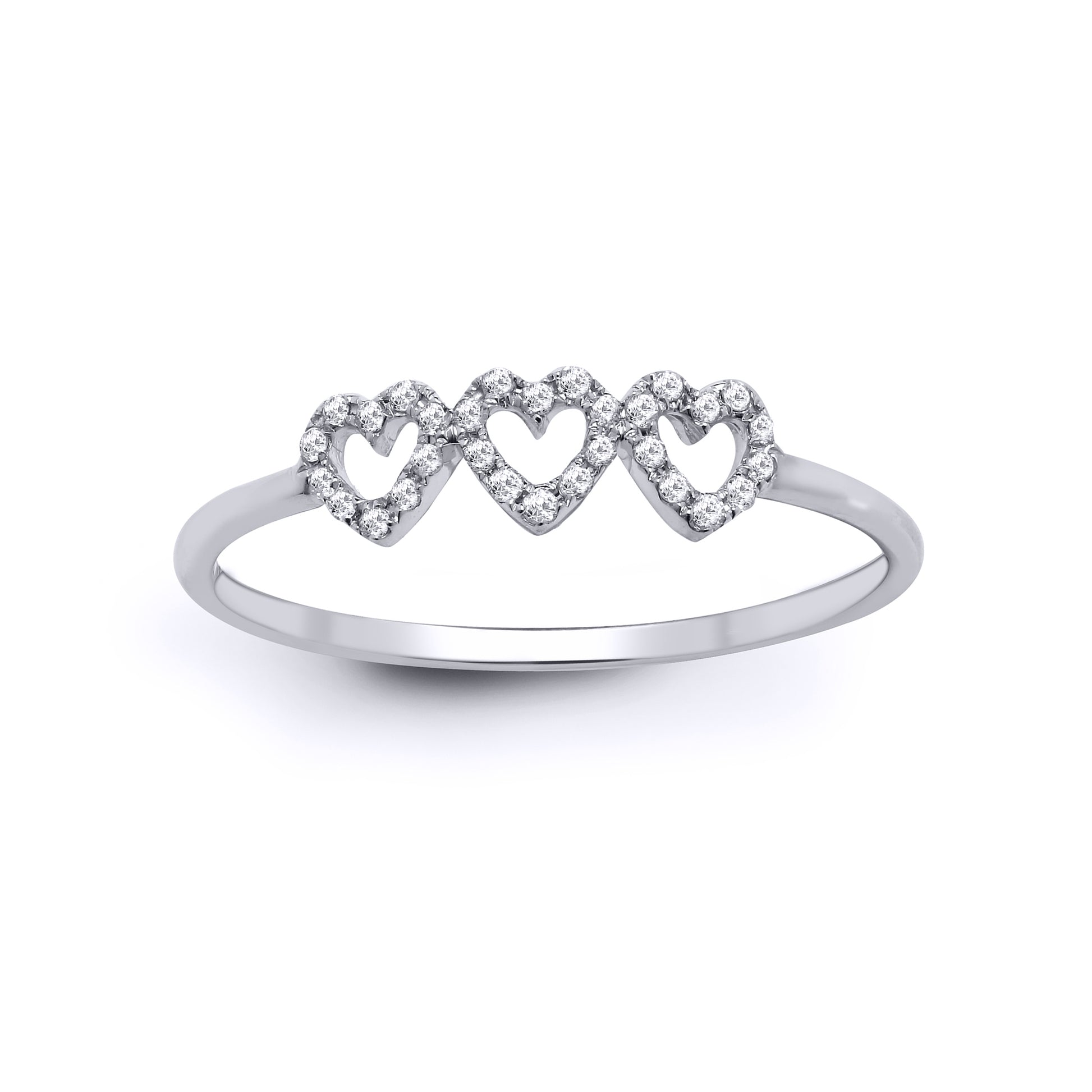 18ct White Gold  Diamond Trilogy Love Heart Halo Trilogy Ring 4mm - 18R795