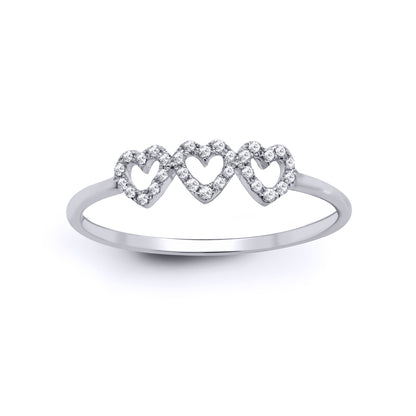 18ct White Gold  Diamond Trilogy Love Heart Halo Trilogy Ring 4mm - 18R795