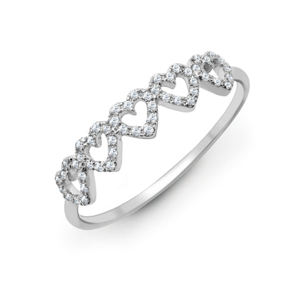 18ct White Gold  Diamond Pentalogy Heart Halo Eternity Ring 4mm - 18R796