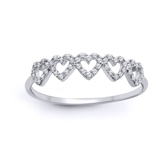 18ct White Gold  Diamond Pentalogy Heart Halo Eternity Ring 4mm - 18R796