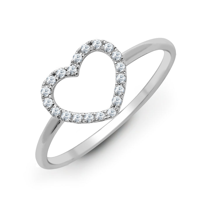 18ct White Gold  0.14ct Diamond Love Heart Halo Dress Ring - 18R797