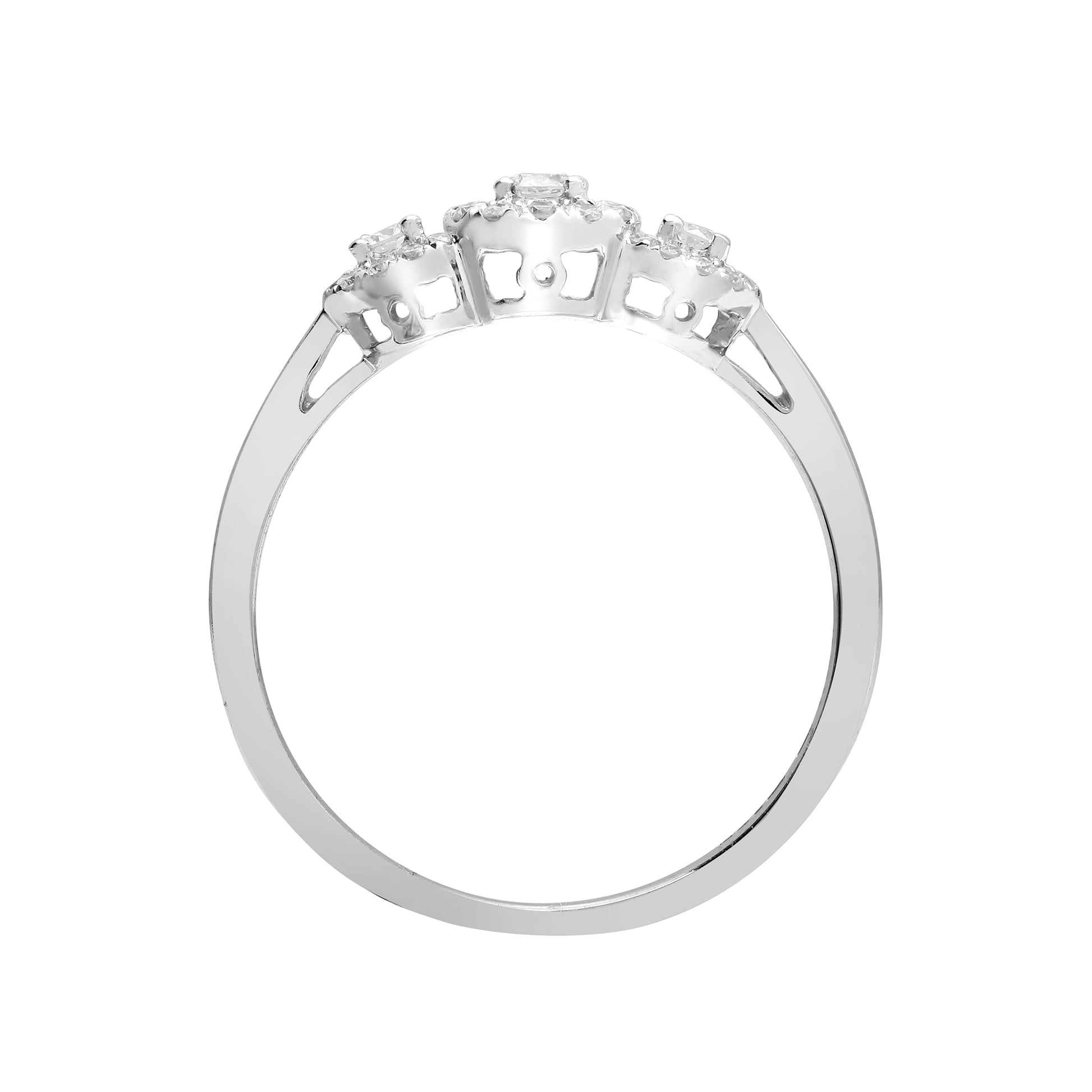 18ct White Gold  0.31ct Diamond Trilogy Halo Cluster Ring 5.5mm - 18R818