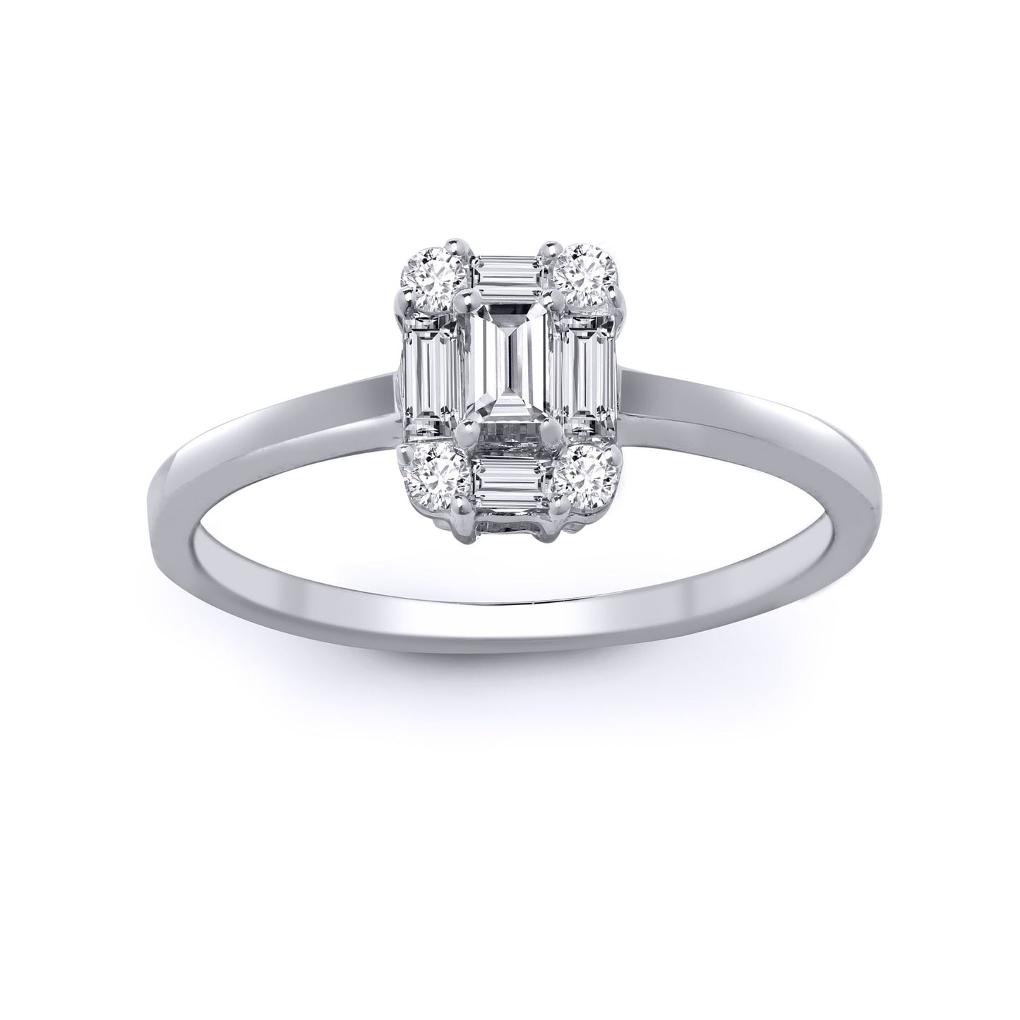 18ct White Gold  0.57ct Diamond Solitaire Style Cluster Ring 8mm - 18R845