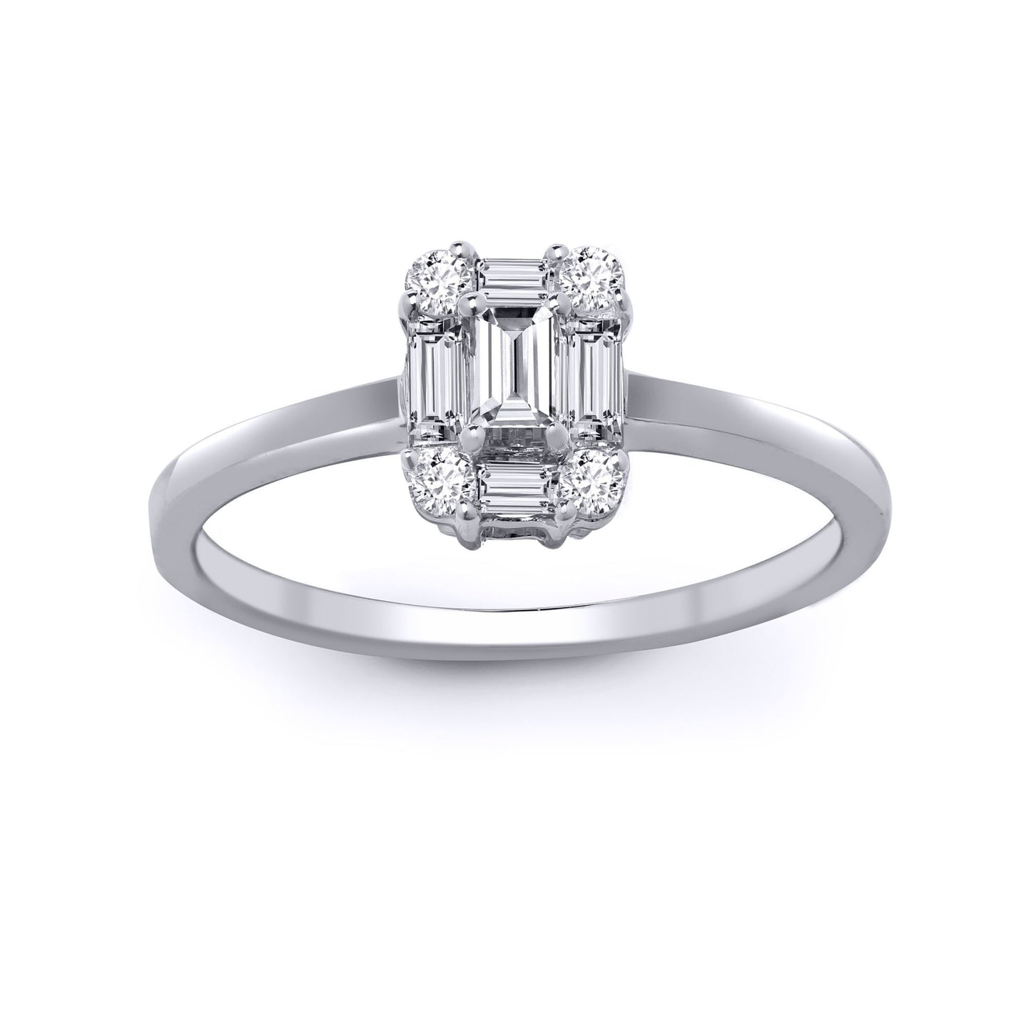 18ct White Gold  0.57ct Diamond Solitaire Style Cluster Ring 8mm - 18R845
