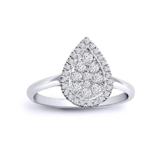 18ct White Gold  Diamond Happy Tears Cluster Cluster Ring 13mm - 18R851