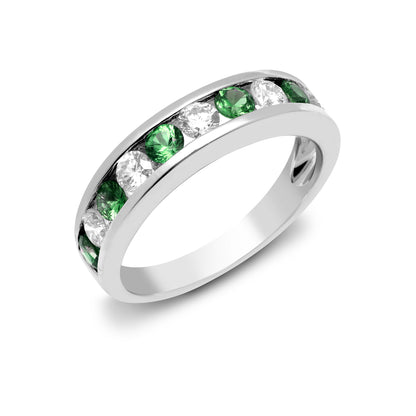 18ct White Gold  Diamond Emerald Alternating Eternity Ring 3.5mm - 18R908
