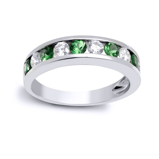 18ct White Gold  Diamond Emerald Alternating Eternity Ring 3.5mm - 18R908