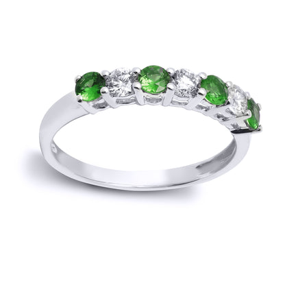 18ct White Gold  Diamond Emerald Alternating Eternity Ring 3mm - 18R911