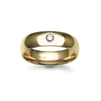 18ct Gold  6mm Court Diamond 10pts Solitaire Wedding Ring - 18W001-6