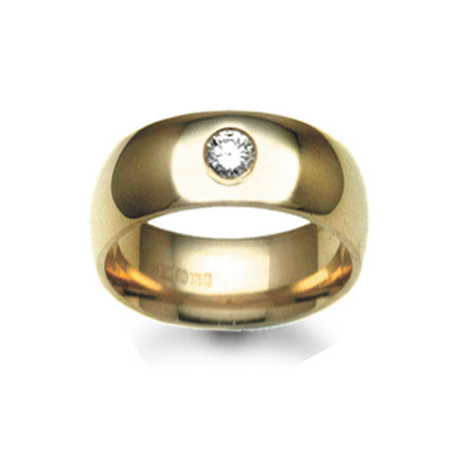 18ct Gold  8mm Court Diamond 10pts Solitaire Wedding Ring - 18W001-8