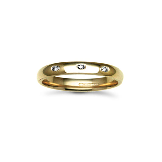 18ct Gold  3mm Court Diamond set 6pts Trilogy Wedding Ring - 18W003-3