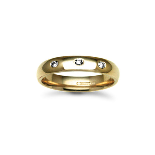 18ct Gold  4mm Court Diamond set 9pts Trilogy Wedding Ring - 18W003-4