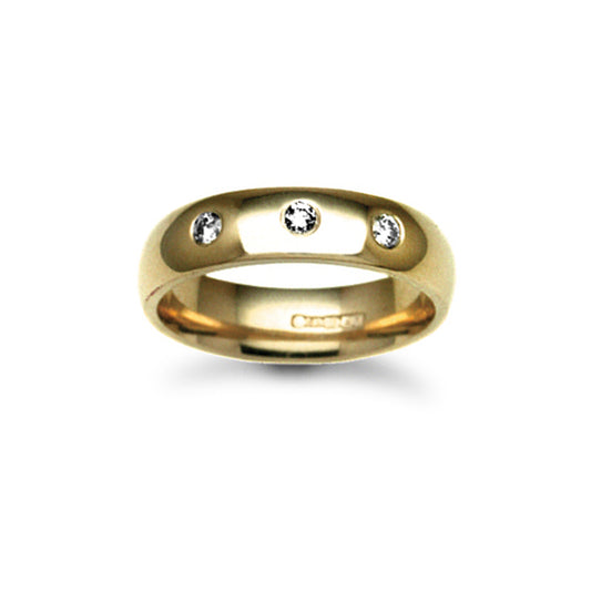 18ct Gold  5mm Court Diamond set 15pts Trilogy Wedding Ring - 18W003-5
