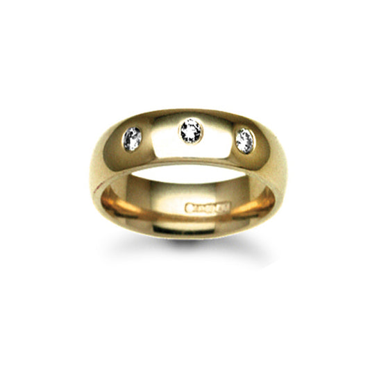18ct Gold  6mm Court Diamond set 21pts Trilogy Wedding Ring - 18W003-6