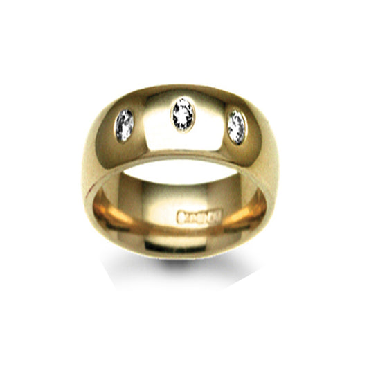 18ct Gold  8mm Court Diamond set 30pts Trilogy Wedding Ring - 18W003-8