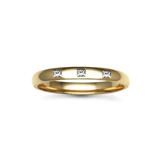18ct Gold  3mm Court Diamond set 15pts Trilogy Wedding Ring - 18W009-3
