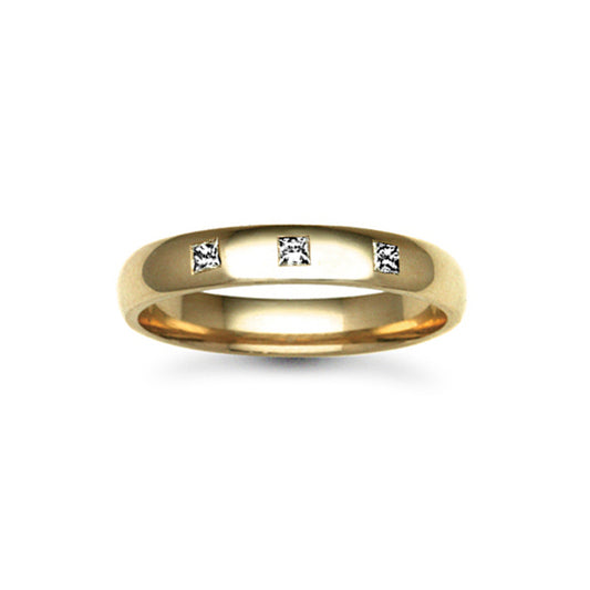 18ct Gold  4mm Court Diamond set 15pts Trilogy Wedding Ring - 18W009-4