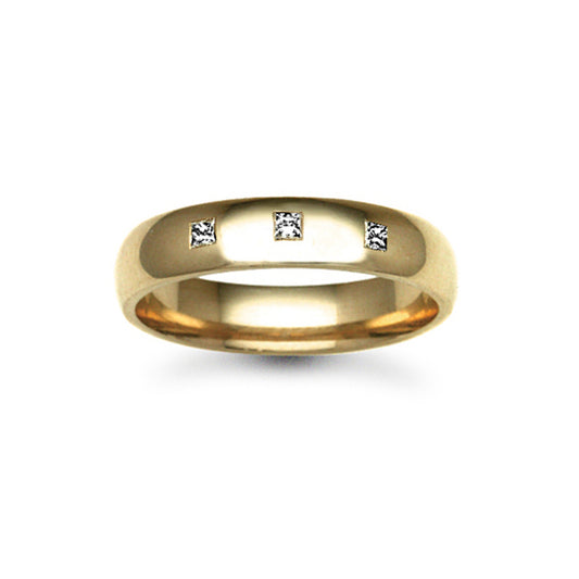 18ct Gold  5mm Court Diamond set 15pts Trilogy Wedding Ring - 18W009-5