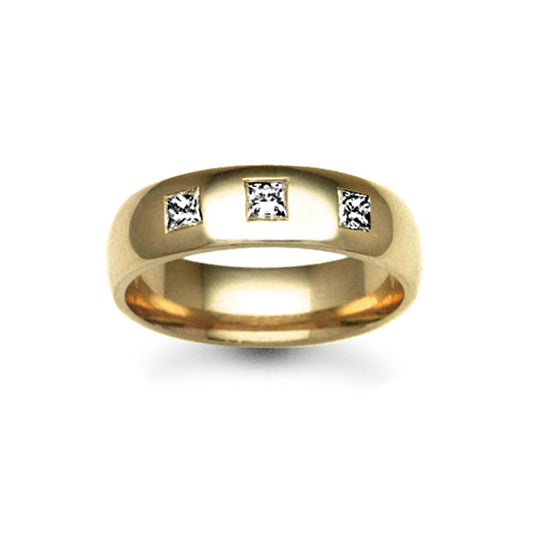 18ct Gold  6mm Court Diamond set 30pts Trilogy Wedding Ring - 18W009-6