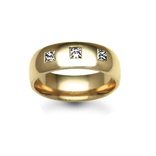 18ct Gold  7mm Court Diamond set 30pts Trilogy Wedding Ring - 18W009-7