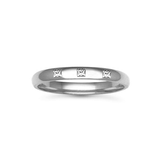 18ct White Gold  3mm Court Diamond set 15pts Trilogy Wedding Ring - 18W010-3
