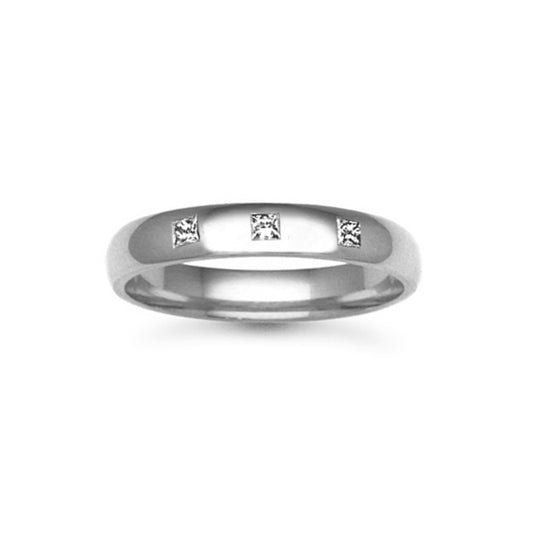 18ct White Gold  4mm Court Diamond set 15pts Trilogy Wedding Ring - 18W010-4