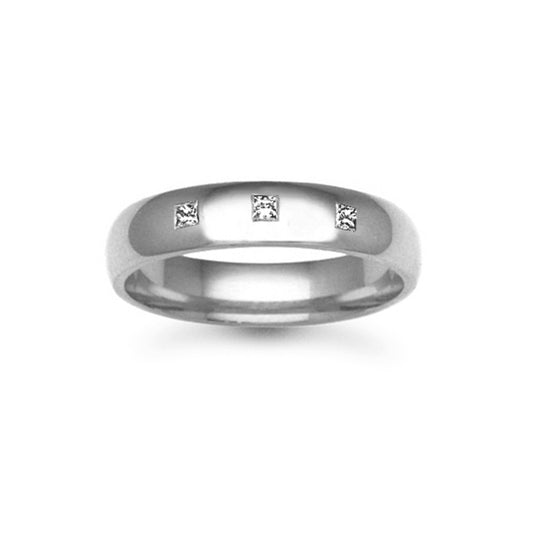 18ct White Gold  5mm Court Diamond set 15pts Trilogy Wedding Ring - 18W010-5