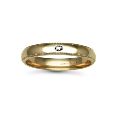18ct Gold  4mm Court Mill-Grain Diamond 5pt Solitaire Wedding Ring - 18W011-4