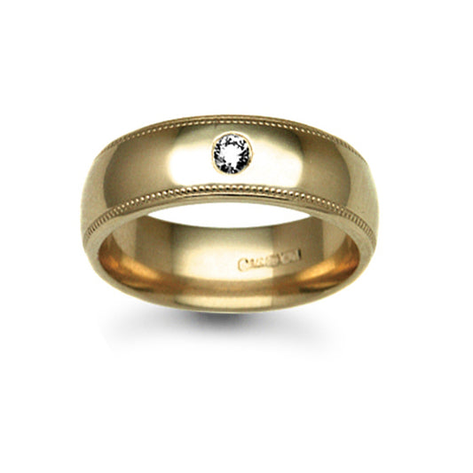 18ct Gold  7mm Court Millgrain Diamond 10pt Solitaire Wedding Ring - 18W011-7