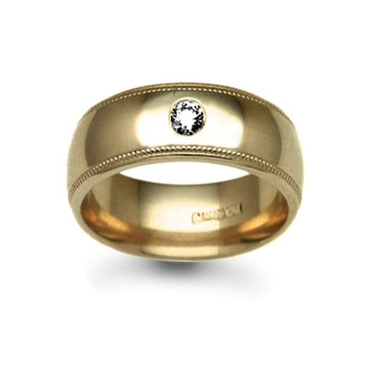 18ct Gold  8mm Court Millgrain Diamond 10pt Solitaire Wedding Ring - 18W011-8