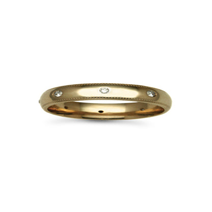 18ct Gold  3mm Court Mill-Grain Diamond 16pt Eternity Wedding Ring - 18W015-3