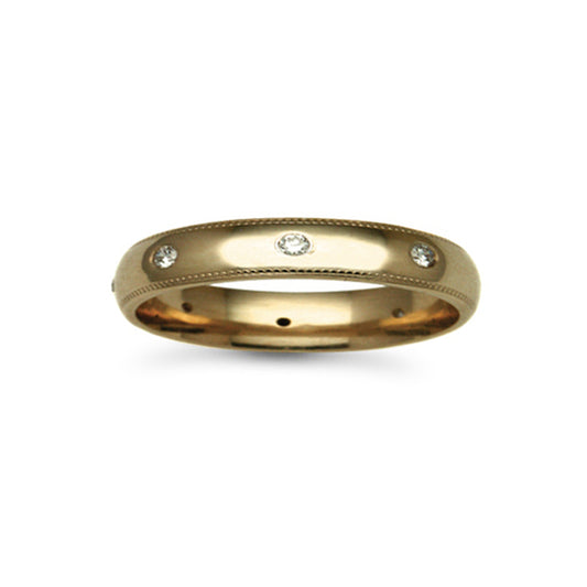 18ct Gold  4mm Court Mill-Grain Diamond 24pt Eternity Wedding Ring - 18W015-4