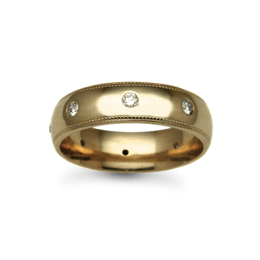 18ct Gold  6mm Court Mill-Grain Diamond 40pt Eternity Wedding Ring - 18W015-6