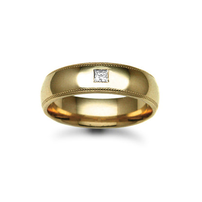18ct Gold  6mm Court Millgrain Diamond 10pt Solitaire Wedding Ring - 18W017-6