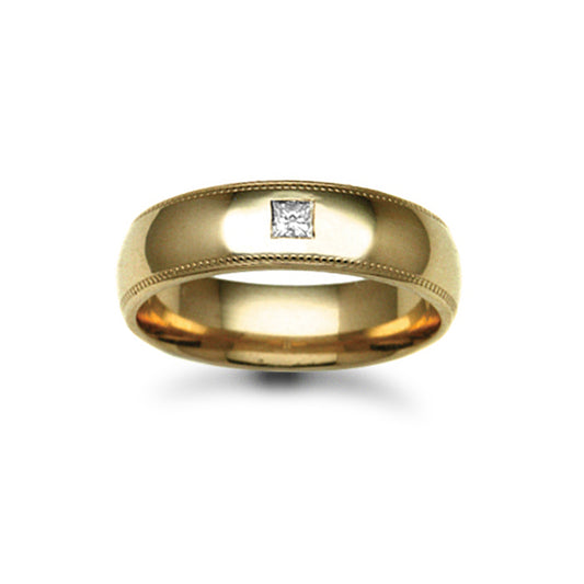 18ct Gold  6mm Court Millgrain Diamond 10pt Solitaire Wedding Ring - 18W017-6