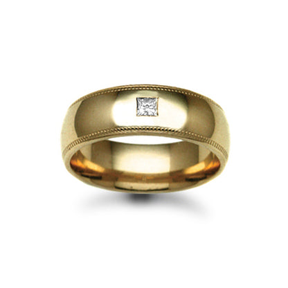 18ct Gold  7mm Court Millgrain Diamond 10pt Solitaire Wedding Ring - 18W017-7