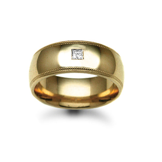 18ct Gold  8mm Court Millgrain Diamond 10pt Solitaire Wedding Ring - 18W017-8