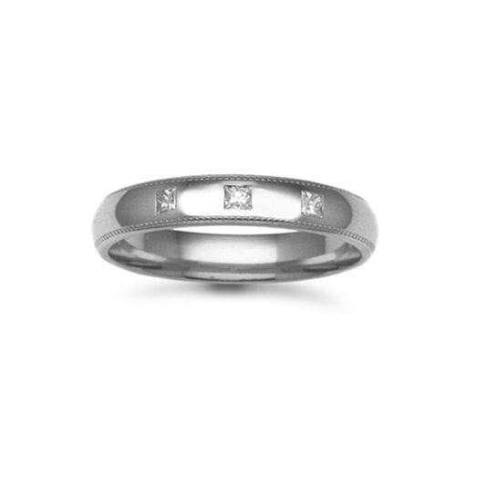 18ct White Gold  4mm Court Diamond 15pt Trilogy Wedding Ring - 18W020-4