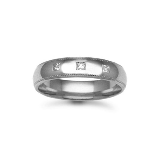 18ct White Gold  5mm Court Diamond 15pt Trilogy Wedding Ring - 18W020-5