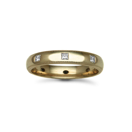18ct Gold  4mm Court Mill-Grain Diamond 40pt Eternity Wedding Ring - 18W021-4