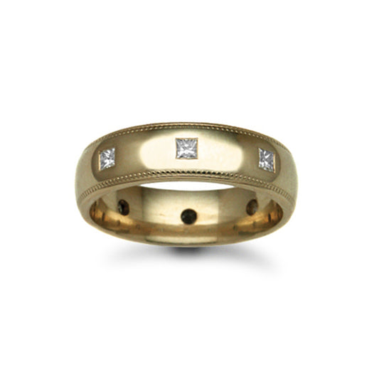 18ct Gold  6mm Court Mill-Grain Diamond 40pt Eternity Wedding Ring - 18W021-6
