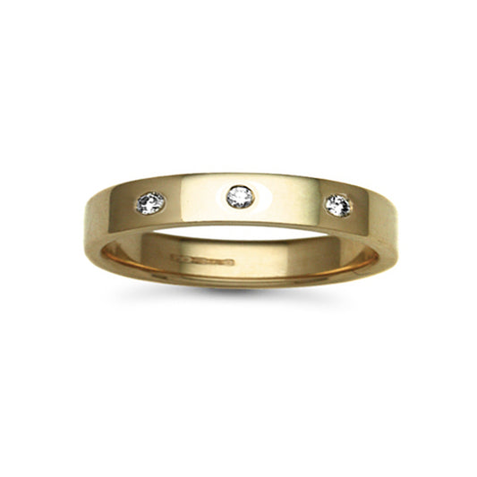 18ct Gold  4mm Flat Court Diamond 9pts Trilogy Wedding Ring - 18W025-4